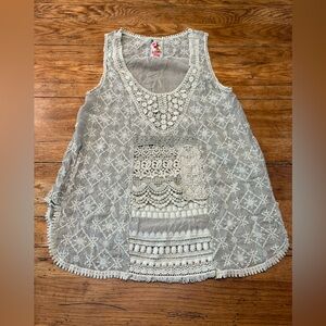Sage Green Lace & Crocheted Embellished Sleeveless Boho Fairy Hippie Top size S